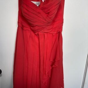 David's Bridal Strapless Red Chiffon Dress